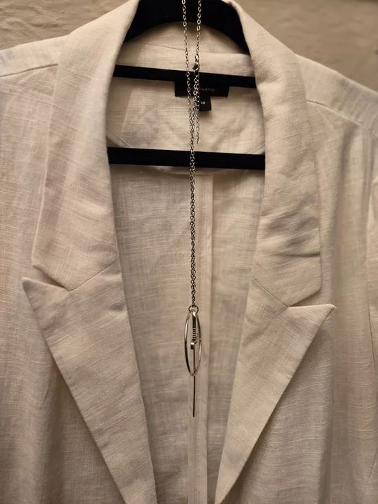 Linen Blend Blazer White Open Front Minimalist Chic Layering Jacket - Picture 7 of 10